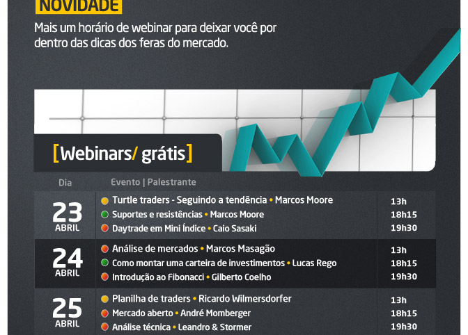NOVIDADE
Mais um horrio de webinar para deixar voc por dentro das dicas dos feras do mercado.
